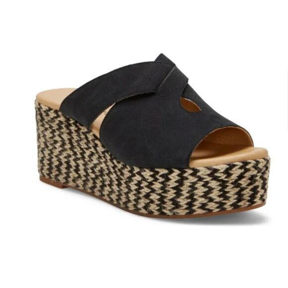 Lucky Brand / Genzy Platform Espadrille Wedge Sandals in Black / Size 8.5 - Picture 1 of 15